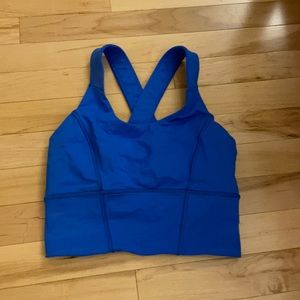 Blue criss cross half top, longer length